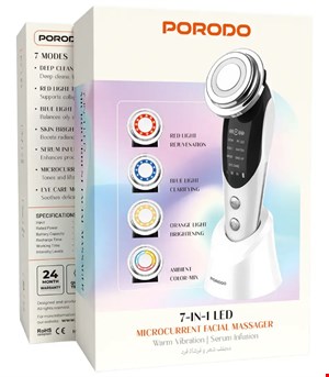 ماساژور صورت ۷ کاره پرودو مدل PDKFSTM9907WH با نور LED و ویبره گرم