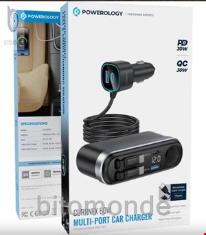 شارژر چندپورت خودرو پاورولوژی Currnex 60W - مشکی
