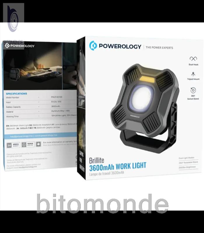 چراغ کار شارژی پاورولوژی Powerology مدل Brillite با چرخش 360 درجه