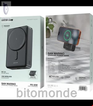 پاوربانک ۲۰۰۰۰mAh گرین لاین مدل San Marino GNSANM20PB
