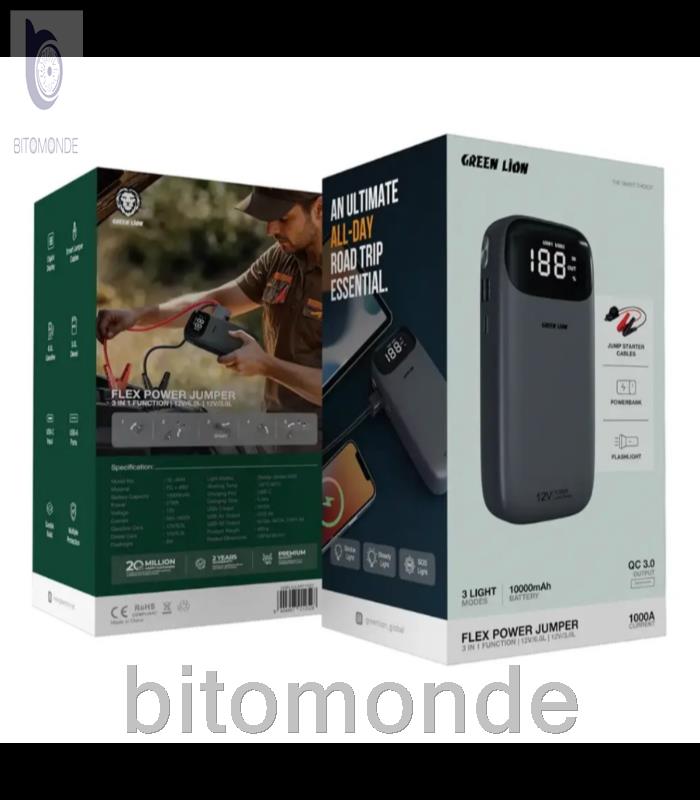 پاوربانک و جامپ استارتر خودرو 10000 میلی آمپر گرین لاین Green Lion Flex Power GNFLXJUMP10GY