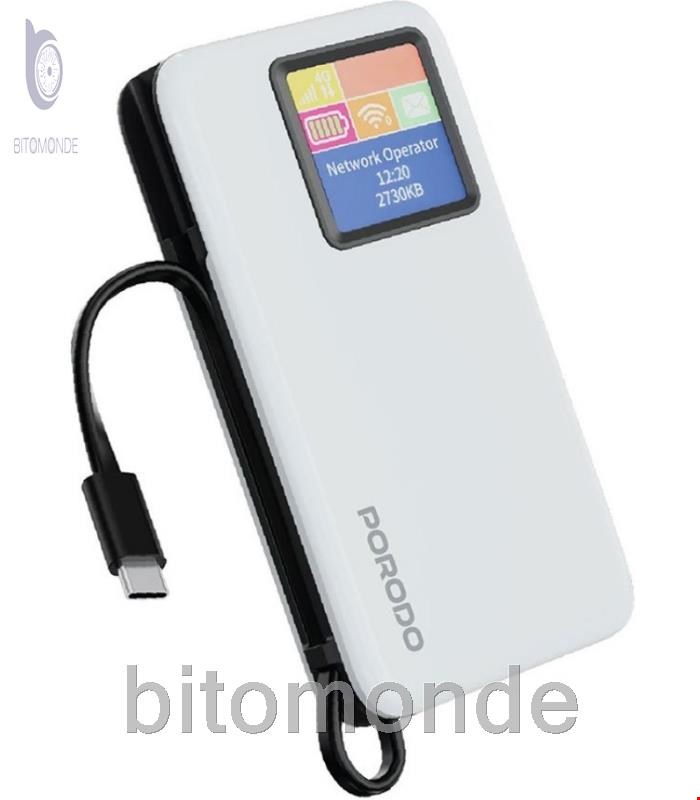 روتر جیبی Porodo 4G LTE با WiFi 6 و پاوربانک 10000mAh مدل PDPBFCH087
