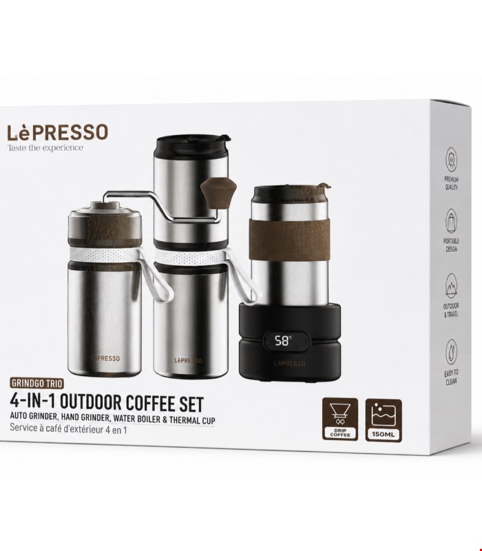 ست قهوه چهار کاره لپرسو قابل حمل Grindo Quattro 4-in-1 Outdoor Coffee Set
